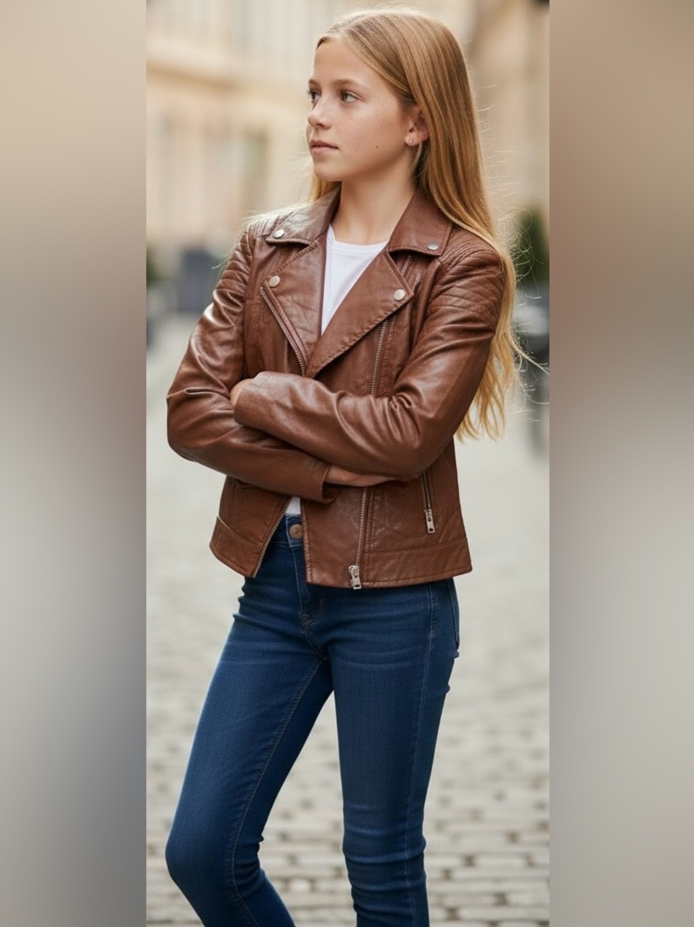 H&M kids girls brown leather moto jacket nwt size 14 - Picture 2 of 13